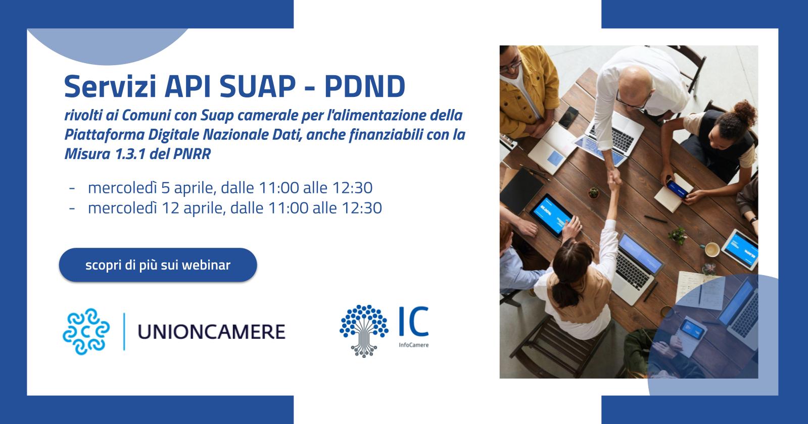 Webinar per i Comuni con SUAP camerale sui Servizi API SUAP - PDND